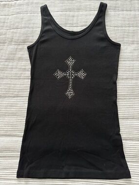 The Limited Black Tank Top with Silver Rhinestone Cross